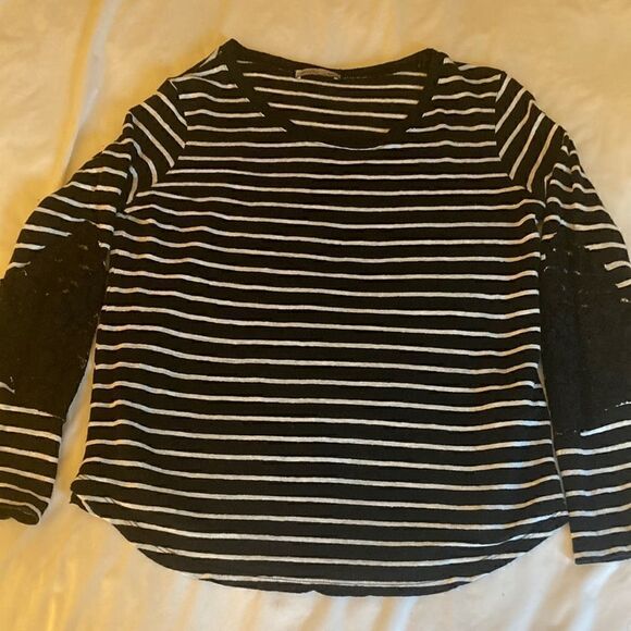 Zara Tops - Zara Black & White Striped Long Sleeve Top with Lace Band on Sleeve. Size Small.